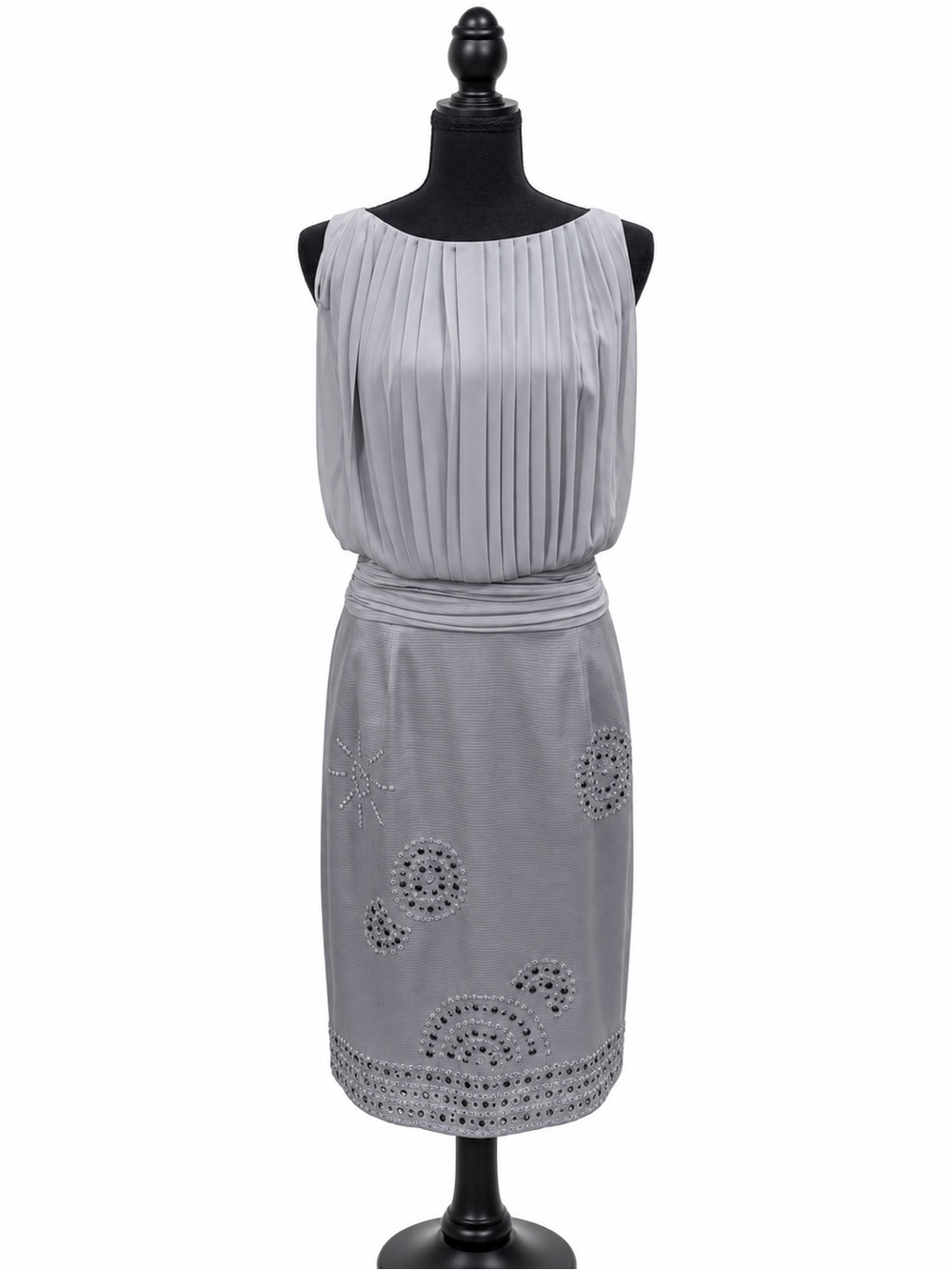 Vince Camuto Silver Pleated Blouson Cocktail Dress